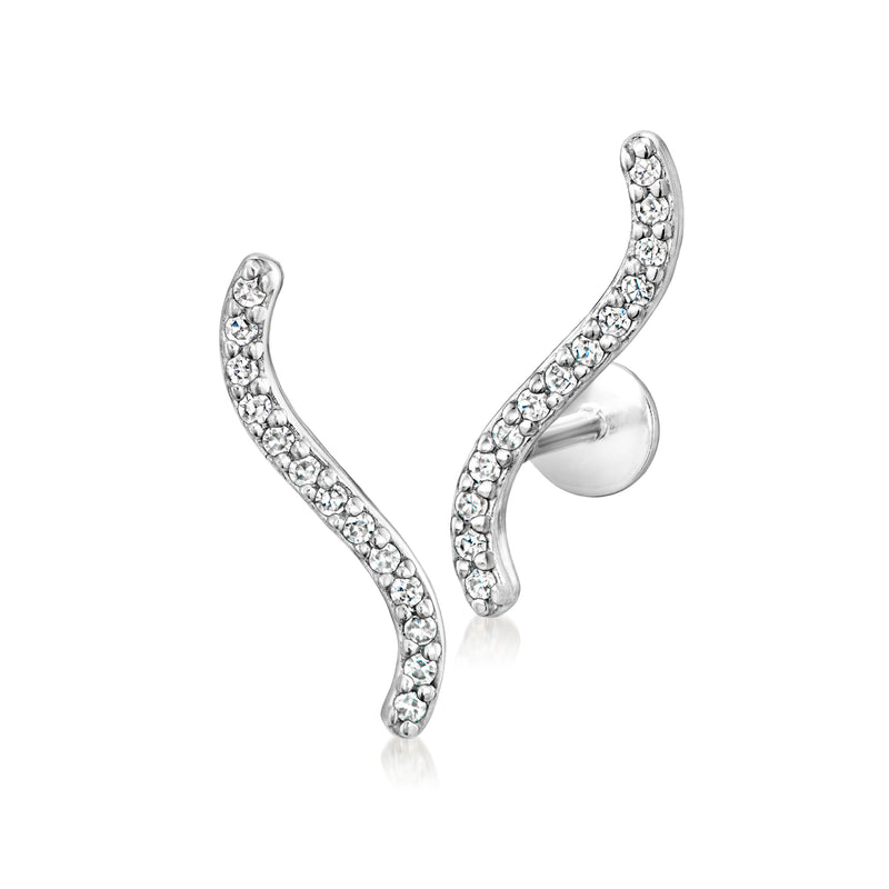 Diamond curved ear climber post earrings in sterling silver