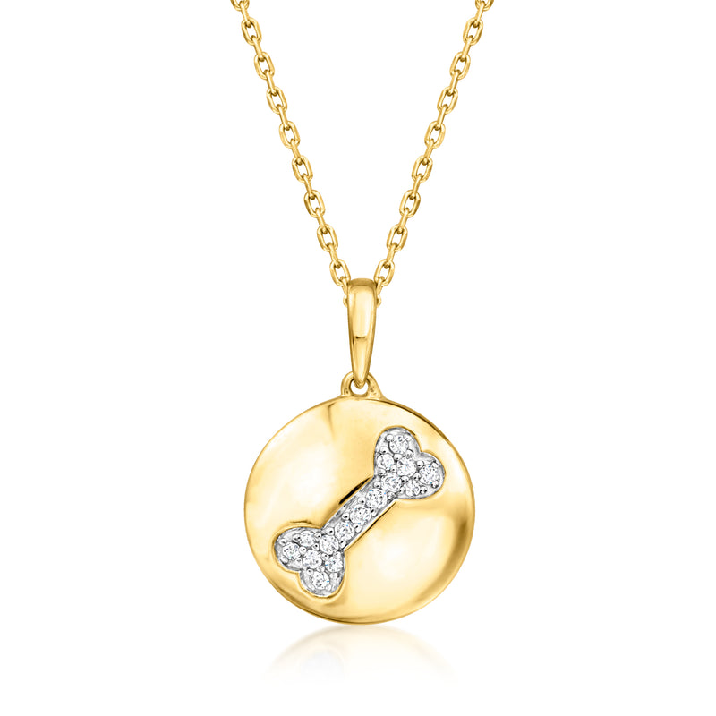 Gold over sterling dog-bone diamond disc pendant necklace