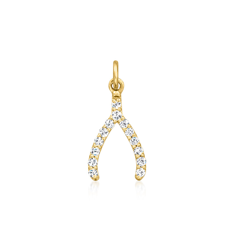 Diamond wishbone charm in 14kt yellow gold