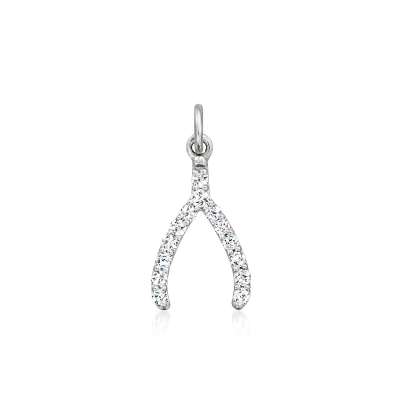 Diamond wishbone charm in sterling silver