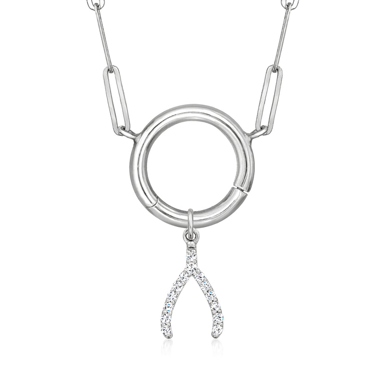 Sterling silver wishbone charm with diamond wishbone pendant