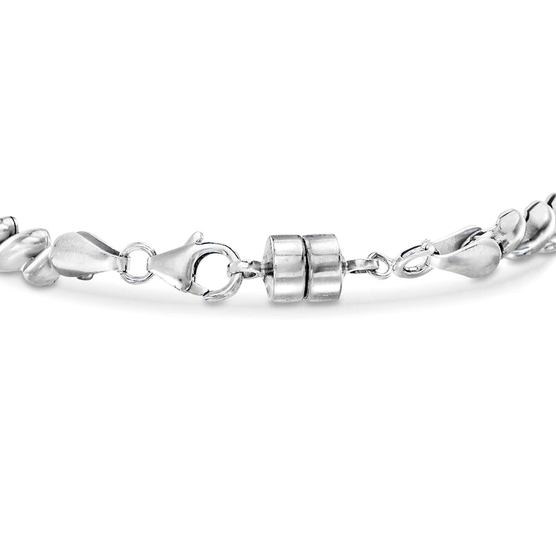 Silver jewelry clasp converter links with two cylindrical center magnets and round ring clasps