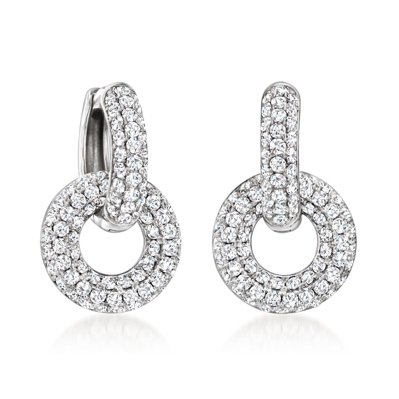 Sterling silver CZ huggie hoop earrings with dangling circular removable drops