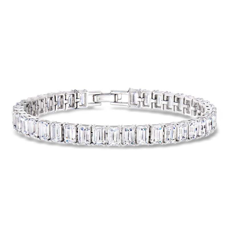 Sterling silver tennis bracelet with emerald-cut CZ stones