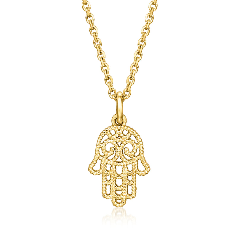 Gold vermeil hamsa hand pendant necklace with gold-tone chain