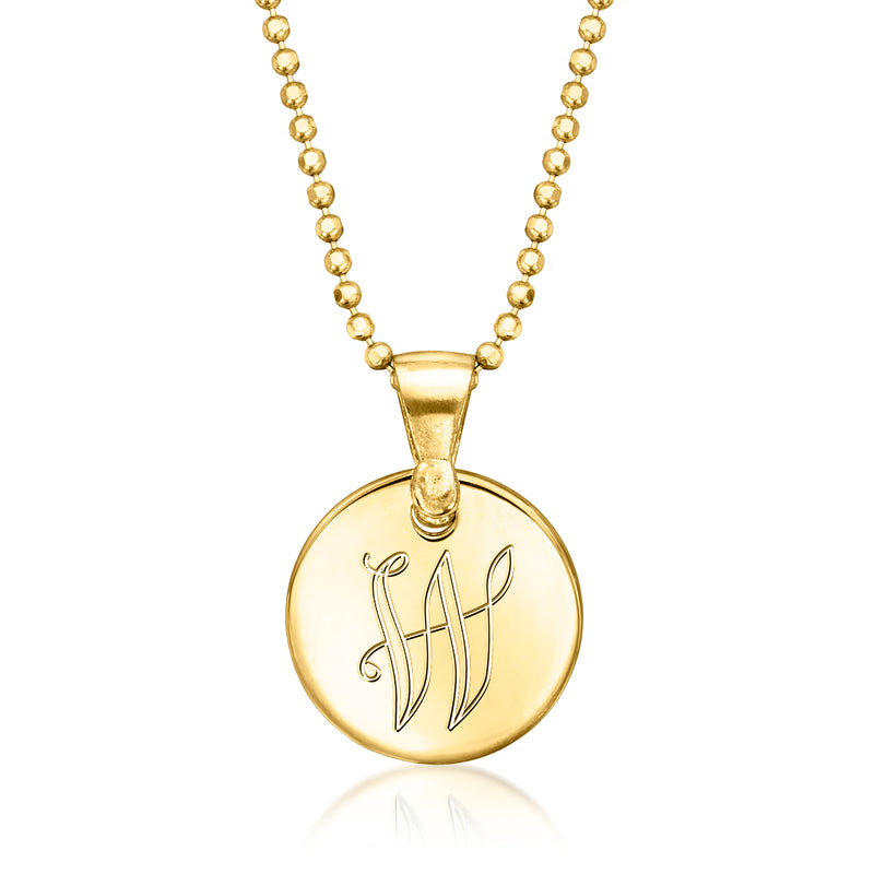 Gold vermeil personalized disc pendant necklace with round monogram charm