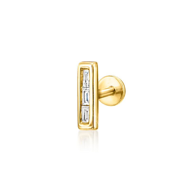 14kt yellow gold diamond bar flat-back stud earring