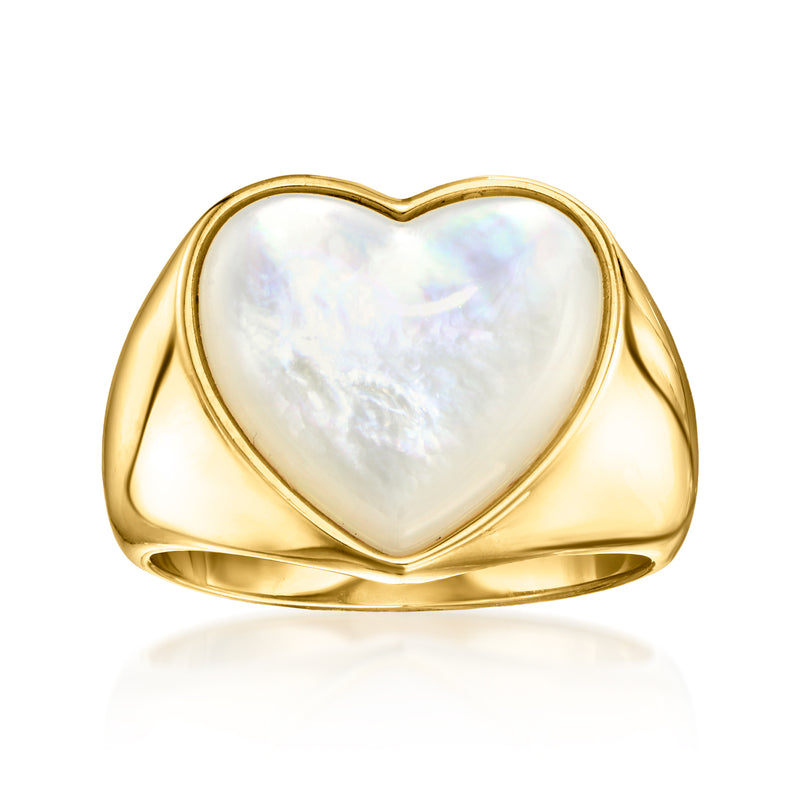 Gold over sterling heart ring with iridescent mother-of-pearl center