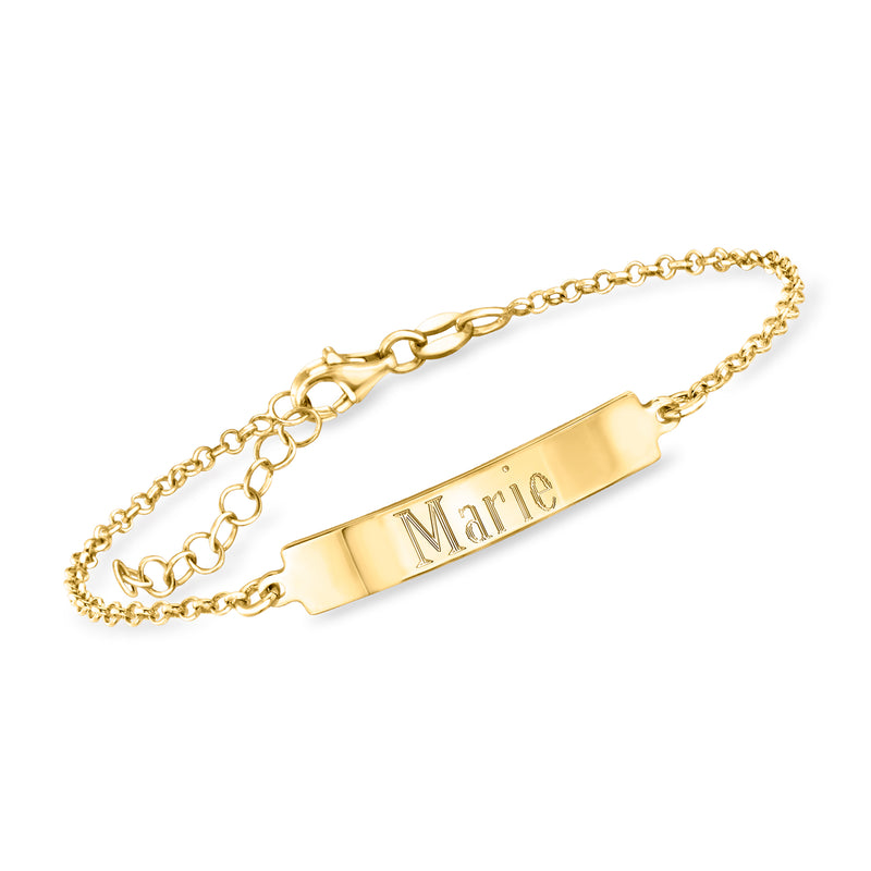 Gold vermeil personalized ID bracelet with engraved nameplate and link chain