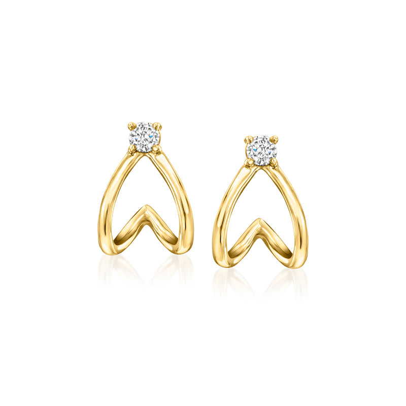 14kt yellow gold double-split huggie hoops with round diamond studs