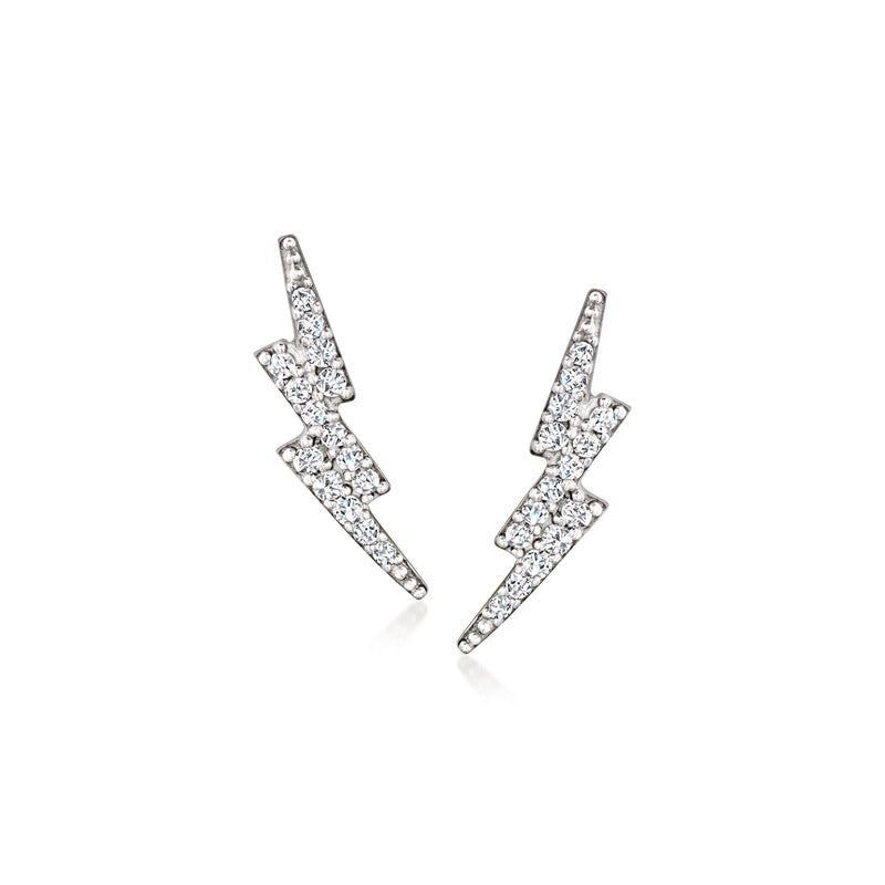 Sterling silver CZ lightning ear climber post earrings
