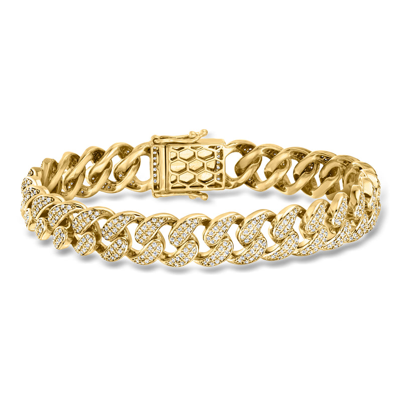 18kt gold over sterling Cuban-link bracelet with pave diamond accents and lobster clasp