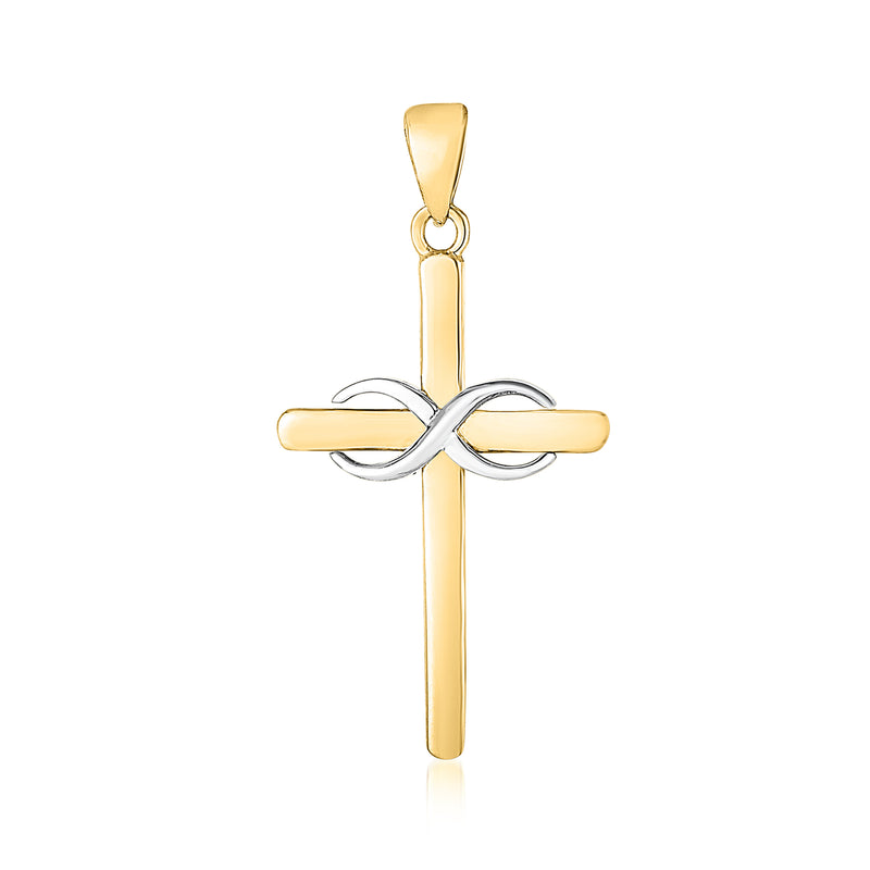 Two-tone 14kt gold cross pendant with infinity-knot detailing