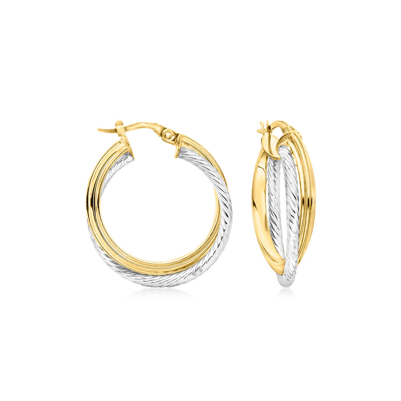 Two-tone ribbed 14kt gold hoop earrings