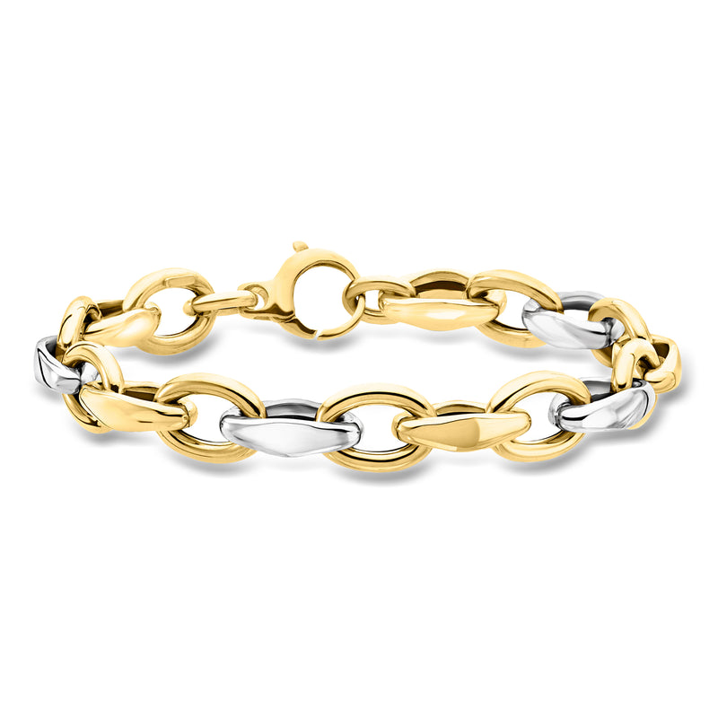 Two-tone 14kt gold oval-link bracelet with alternating polished links