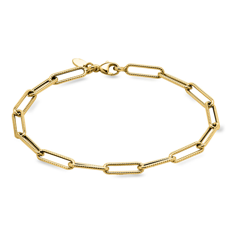 14kt yellow gold roped paper clip link bracelet with oval and bar links