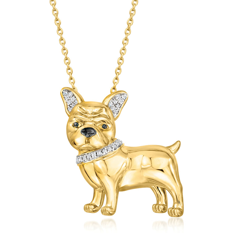 18kt gold over sterling French bulldog diamond pendant necklace with chain links