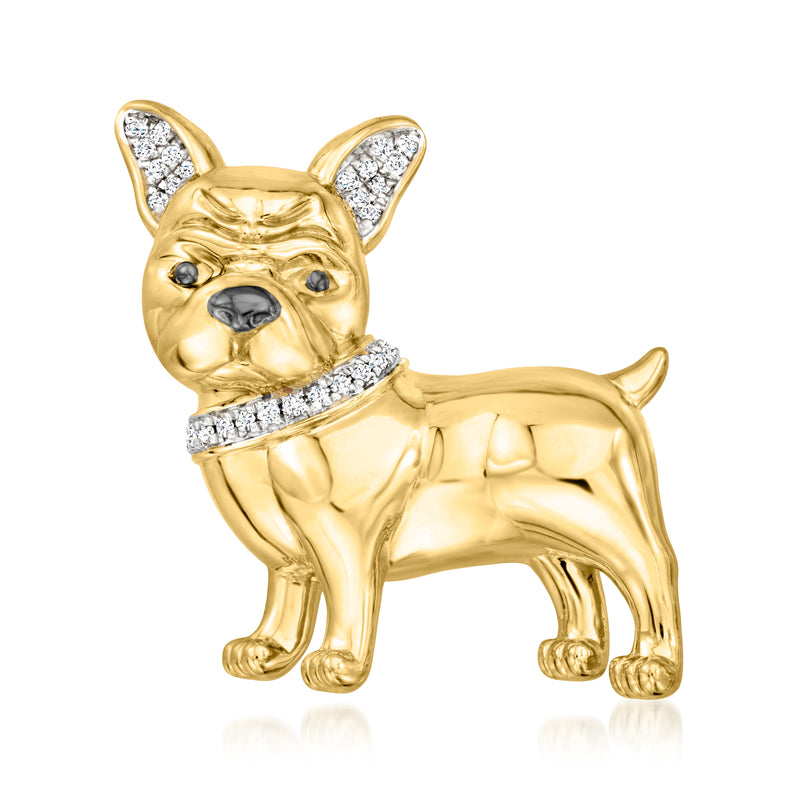 Gold French bulldog diamond pendant with pave collar and ear details