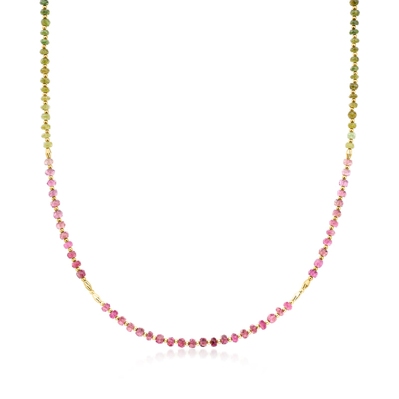 Multicolored tourmaline bead necklace with gold-toned links