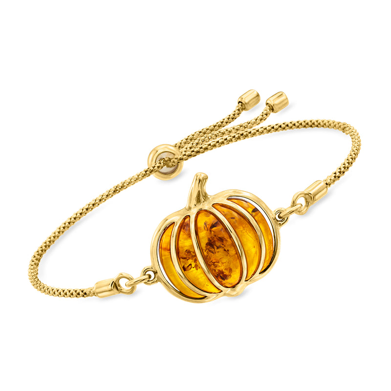 18kt gold bolo bracelet with amber pumpkin-shaped charm and gold-toned clasp