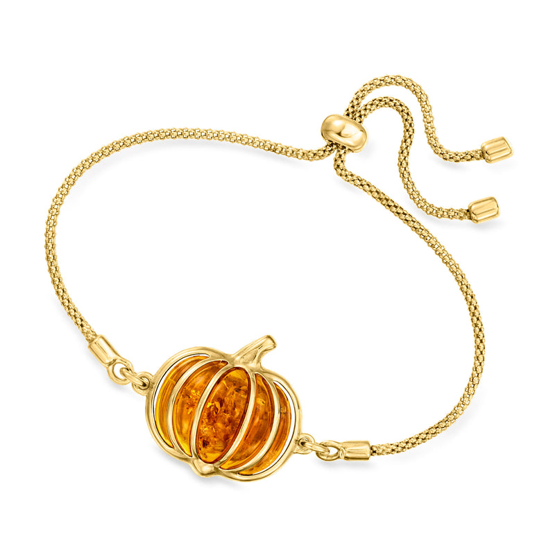 Amber Pumpkin Bolo Bracelet in 18kt Gold Over Sterling