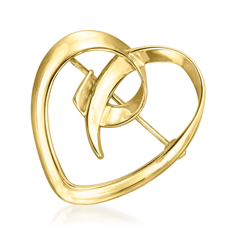 18kt yellow gold heart pin with hinged clasp detail