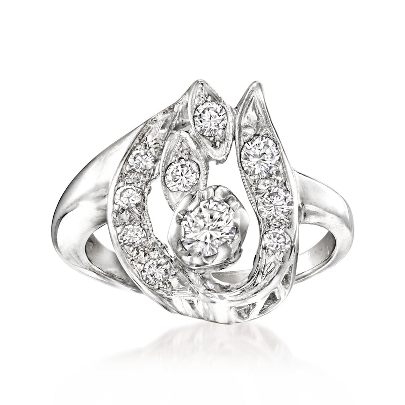 Vintage diamond cluster ring, 14kt white gold, pear-shaped setting with round diamonds