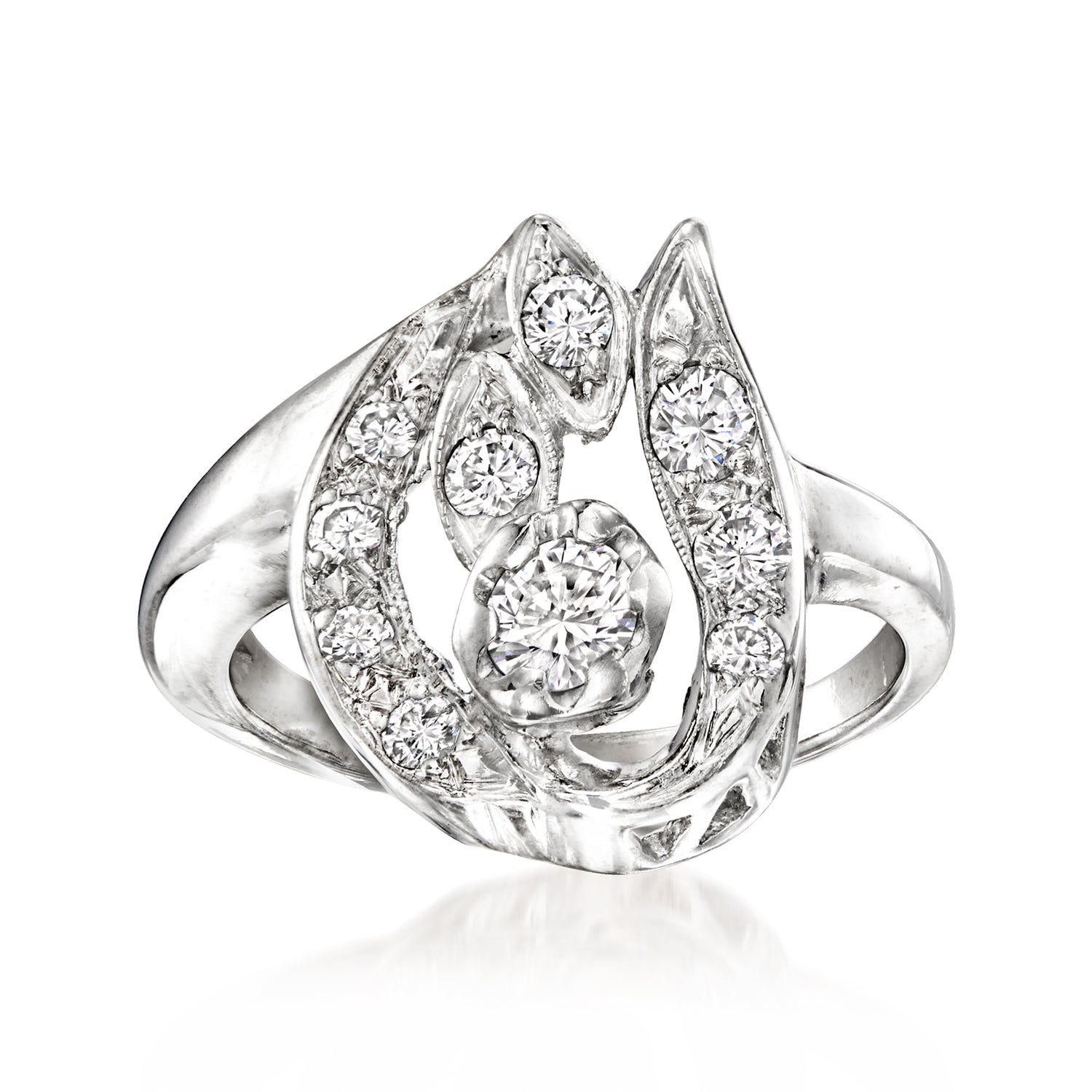 C. 1960 Vintage .60 ct. t.w. Diamond Cluster Ring in 14kt White Gold