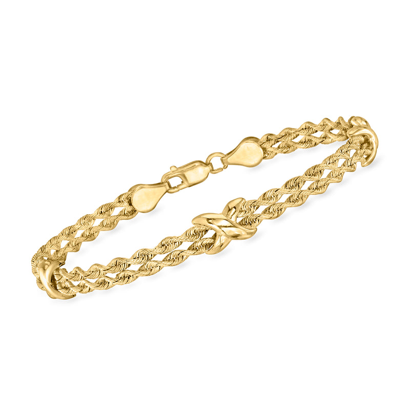 14kt yellow gold two-row rope-chain X station bracelet with toggle clasp