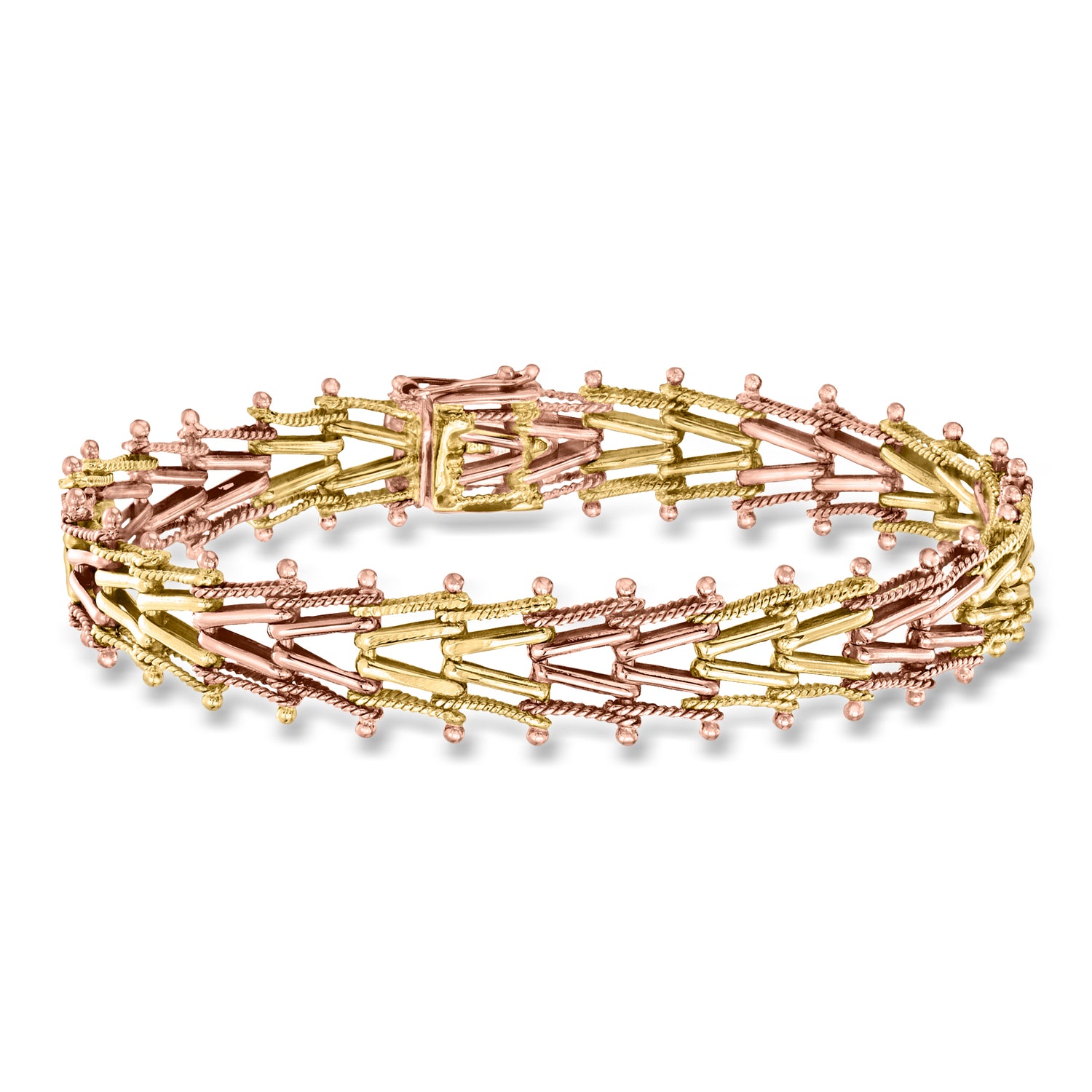 C 1980 Vintage 14kt TwoTone Gold ChevronStyle Bracelet