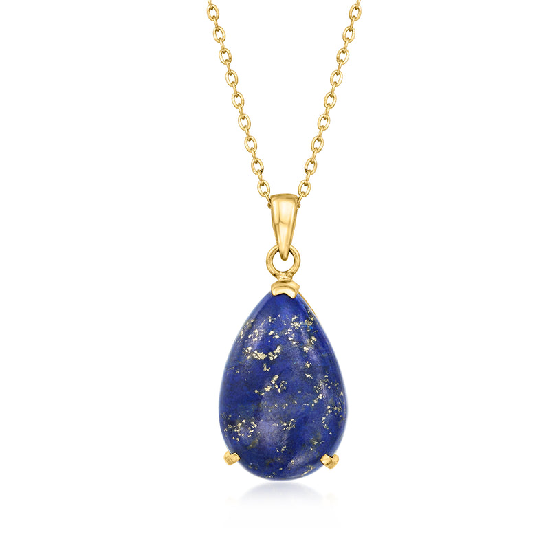 Vintage lapis pendant necklace in 18kt yellow gold, teardrop blue stone.