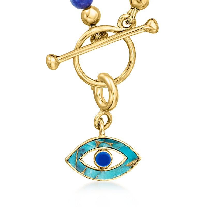 Gold evil eye charm with turquoise and blue enamel eye pendant and loop top