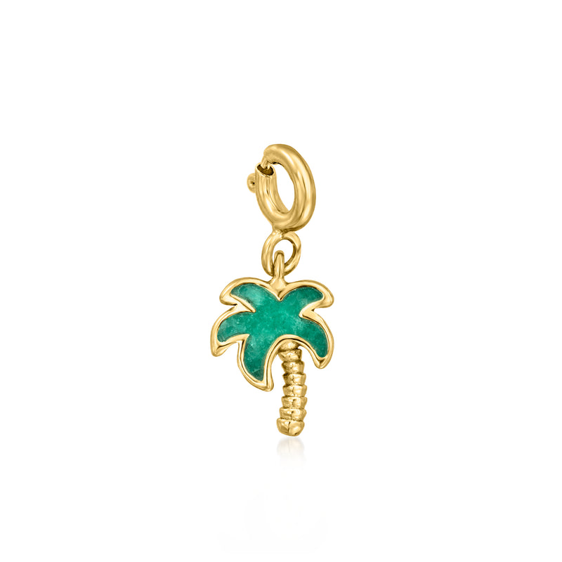 18kt gold over sterling palm tree charm with green enamel leaves and bead trunk