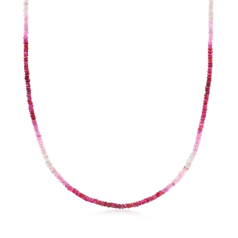 Pink and red gemstone bead necklace, single strand with round beads