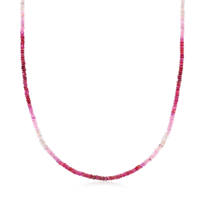 Multicolored ruby bead necklace with 14kt white gold clasp