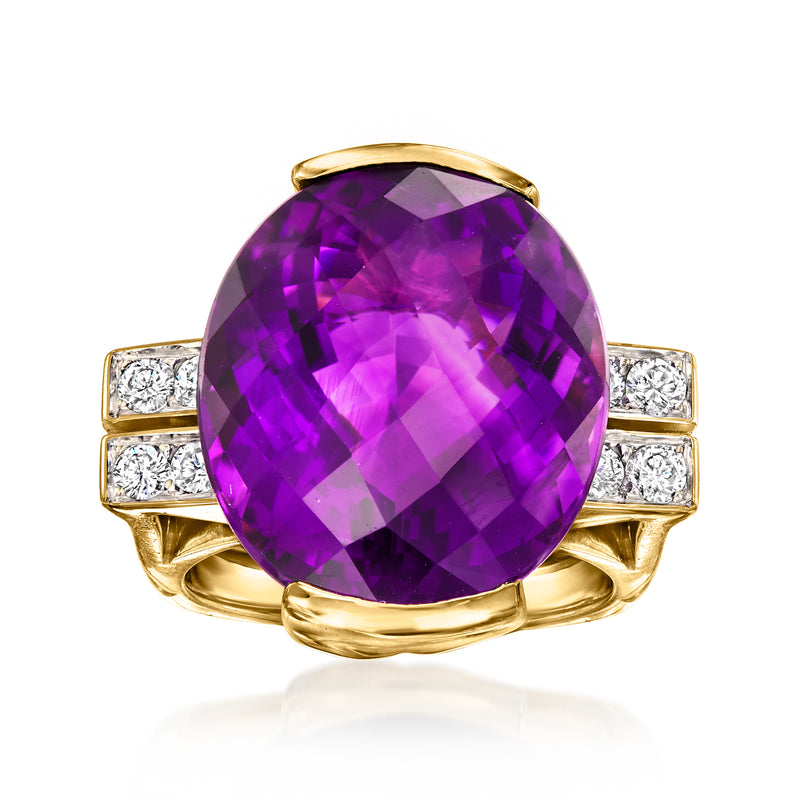 Amethyst gemstone ring in 18kt yellow gold with diamond accents, size 5