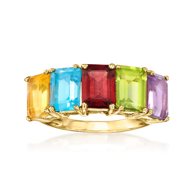 Vintage five-stone ring in 14kt yellow gold with rectangular multi-gemstones