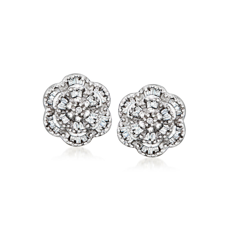 Vintage diamond flower post earrings in 10kt white gold