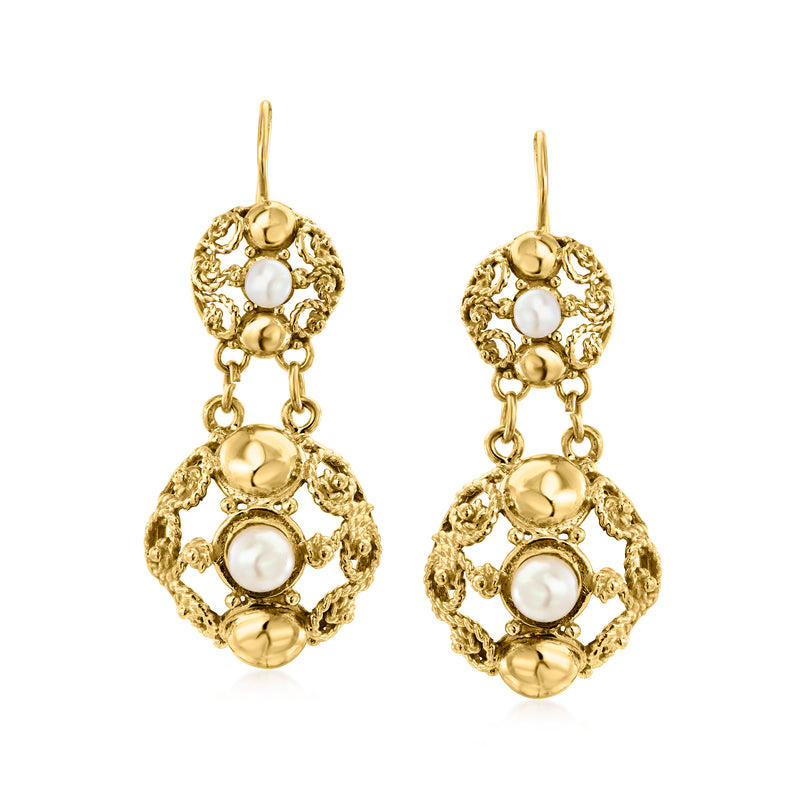 14kt yellow gold cultured pearl rope drop earrings with earwire