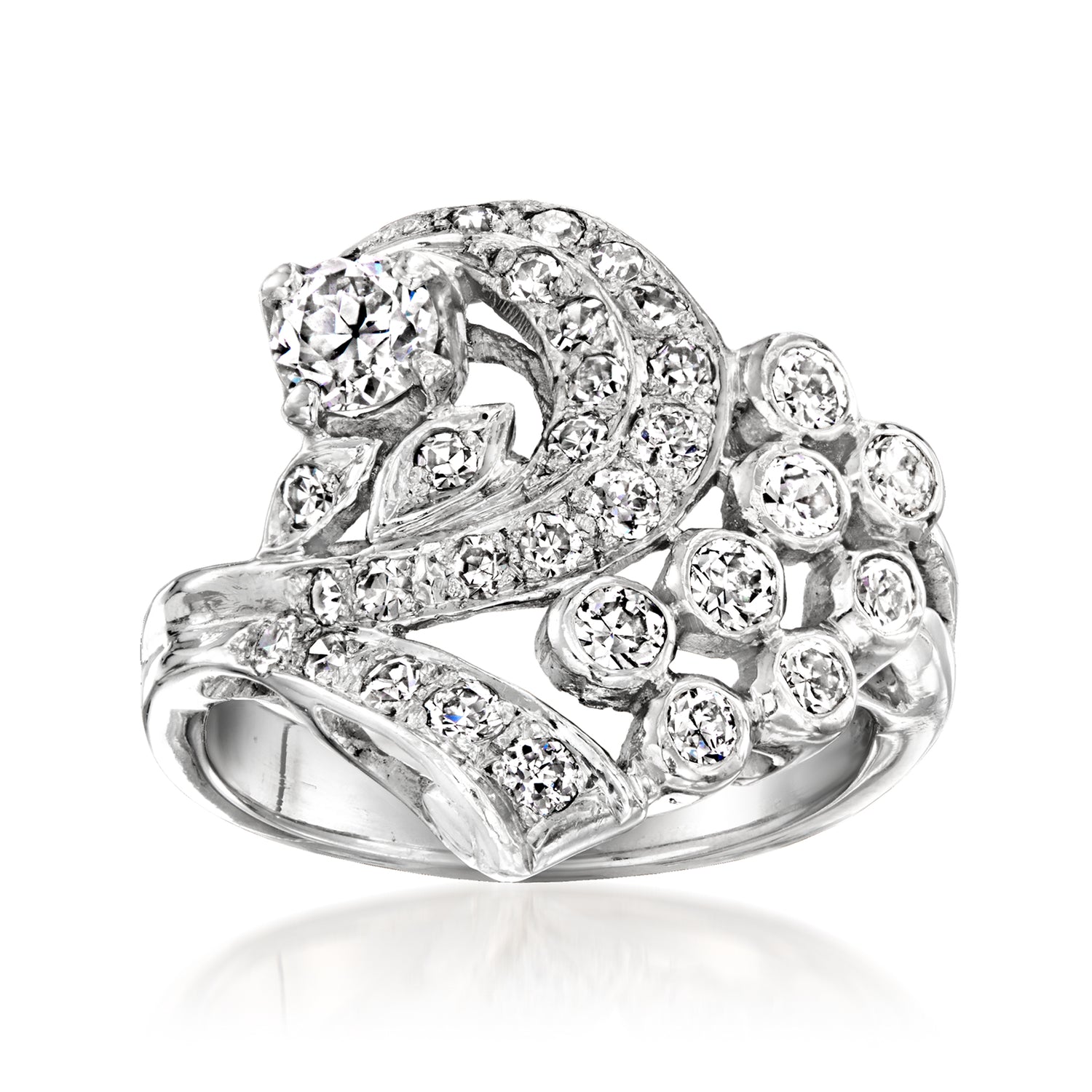 C. 1950 Vintage .90 ct. t.w. Diamond Swirl Ring in Platinum