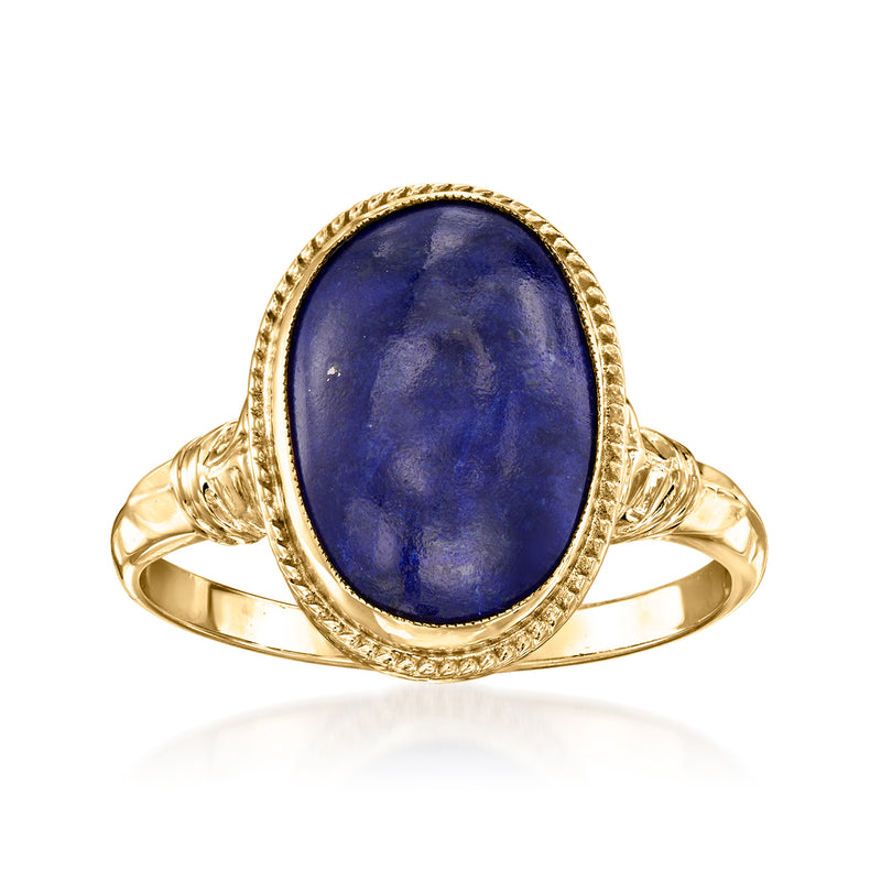 Vintage lapis ring in 10kt yellow gold, oval blue cabochon bezel setting