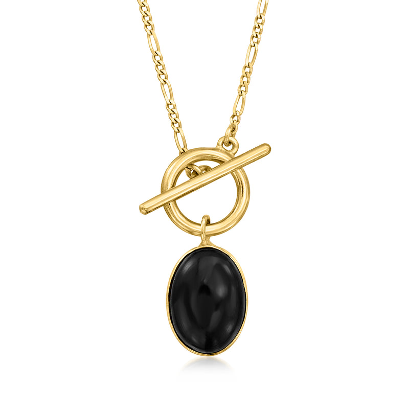 Gold toggle necklace with oval black onyx pendant and linked chain