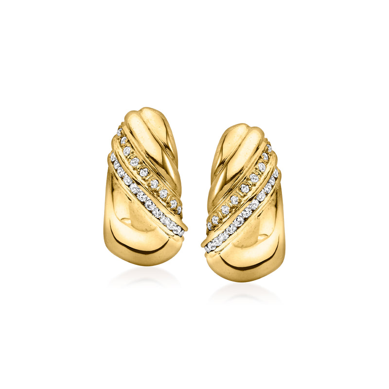 14kt yellow gold curved diamond earrings with pavé accents