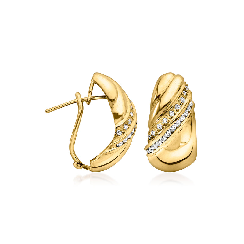 Vintage diamond curved earrings in 14kt yellow gold, pair