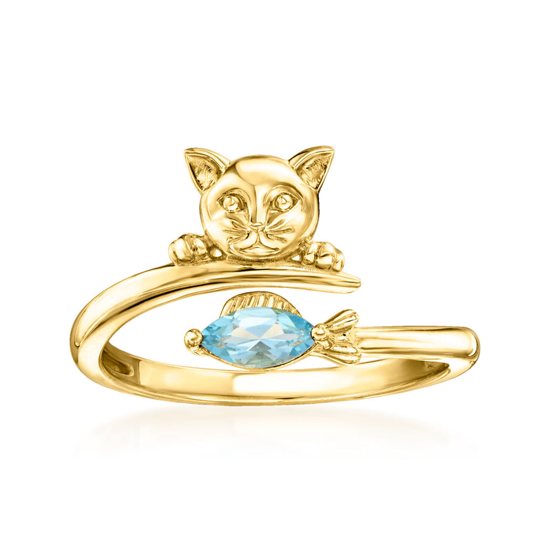 .20 Carat Swiss Blue Topaz Cat and Fish Ring in 18kt Gold Over Sterling