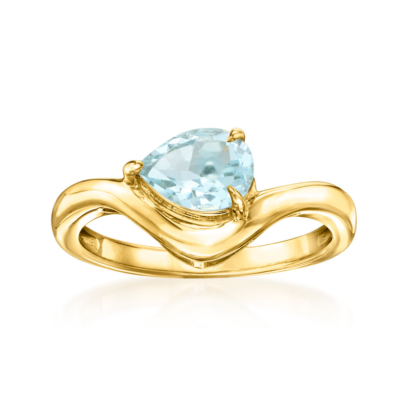 18kt gold over sterling curved ring with oval sky blue topaz gemstone