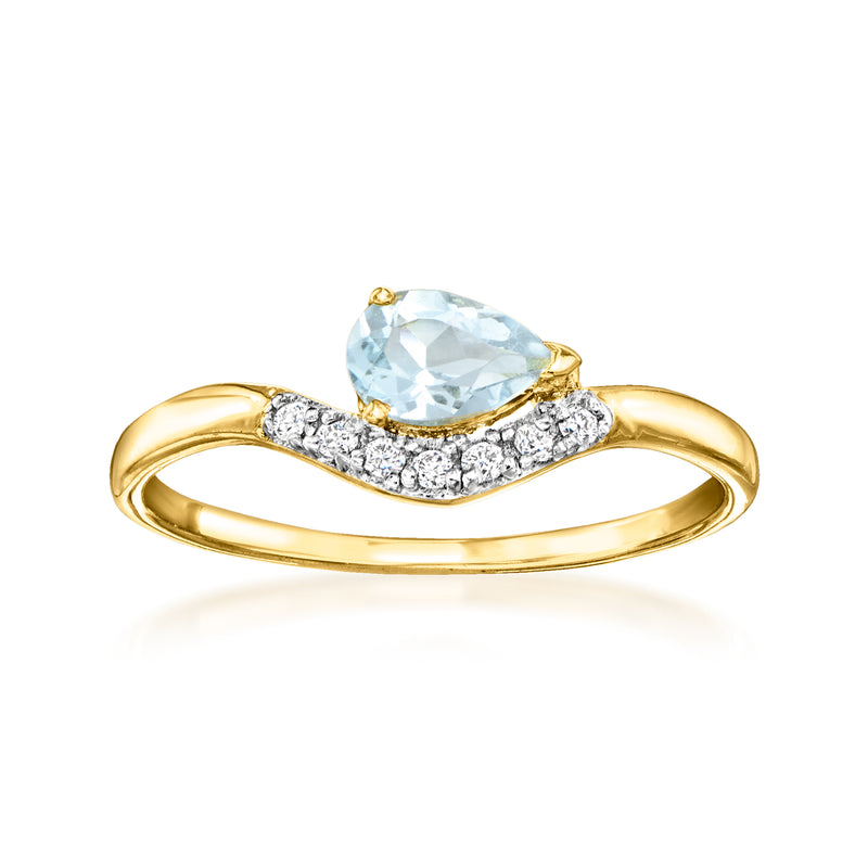 Aquamarine pear-shaped ring with lab-grown diamonds in gold over sterling