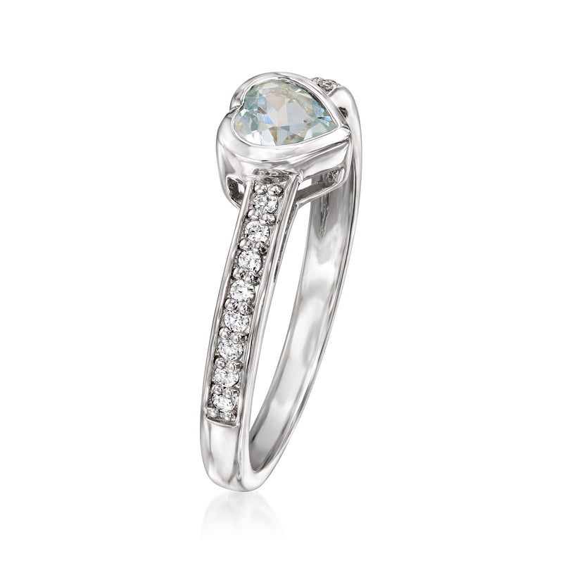 .40 Carat Aquamarine Heart Ring with .30 ct. t.w. White Zircon in Sterling Silver