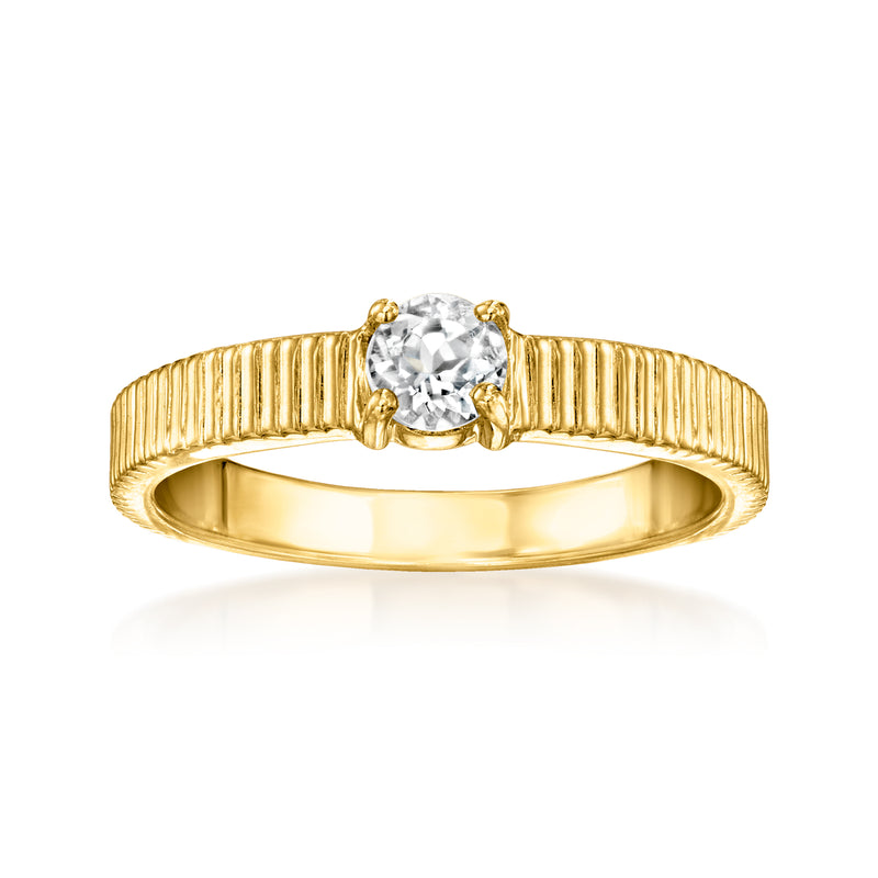 18kt gold over sterling ring with oval white topaz and ridged gold band