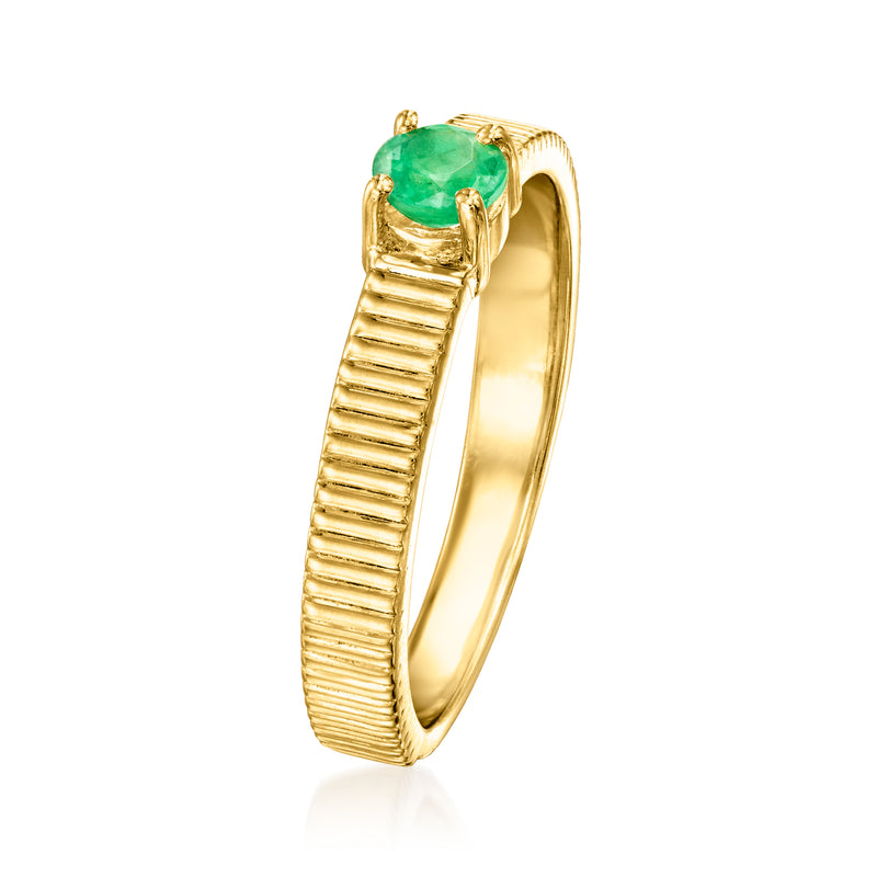 .20 Carat Emerald Ridged Ring in 18kt Gold Over Sterling